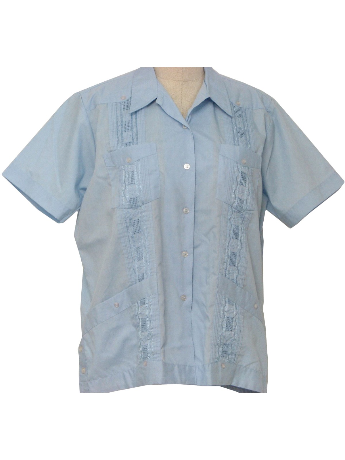 80s Guayabera Shirt (haband For Her): 80s -haband For Her- Womens Sky 