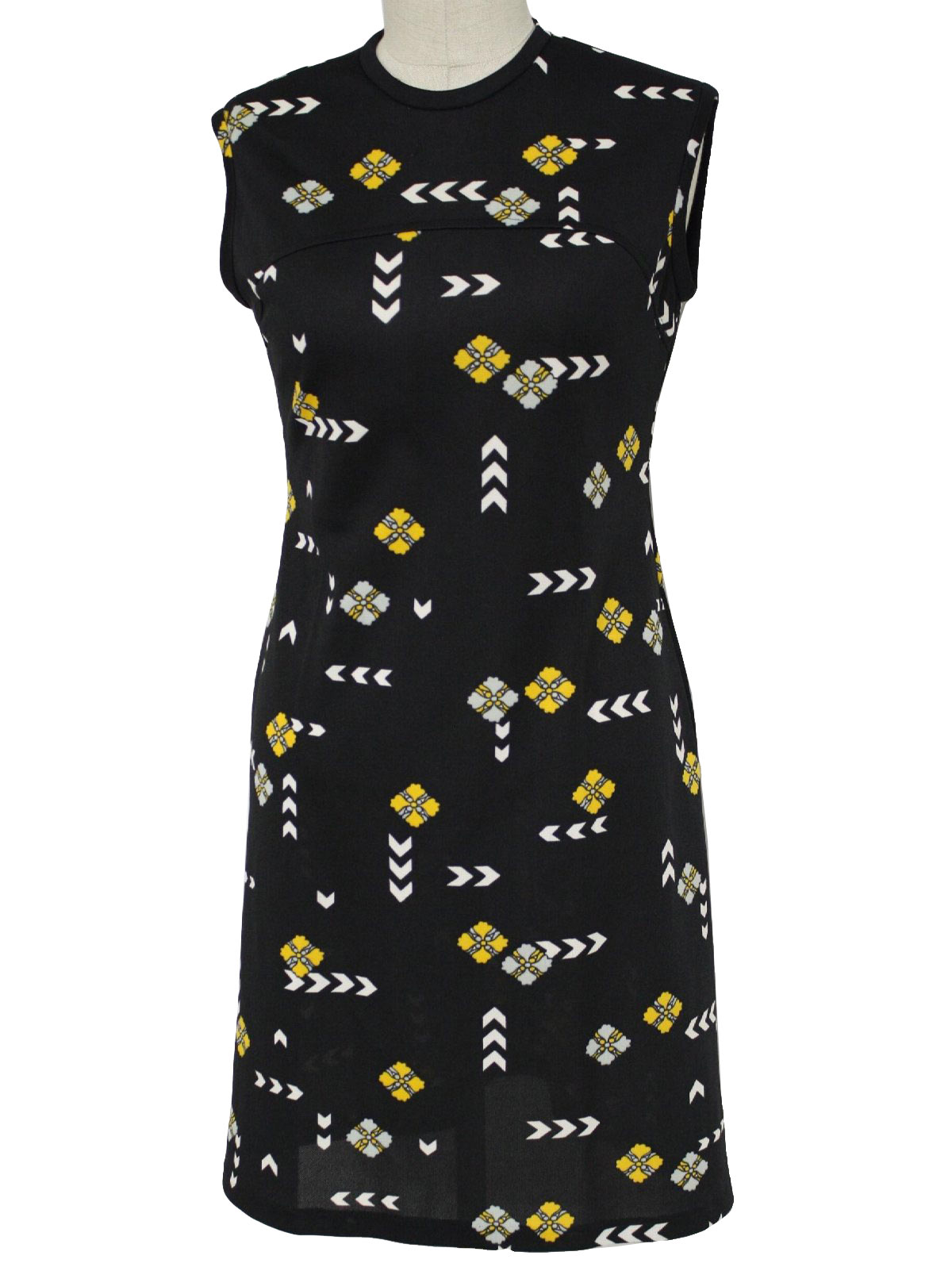 S Retro Dress S No Label Womens Jet Black With Caution Yellow