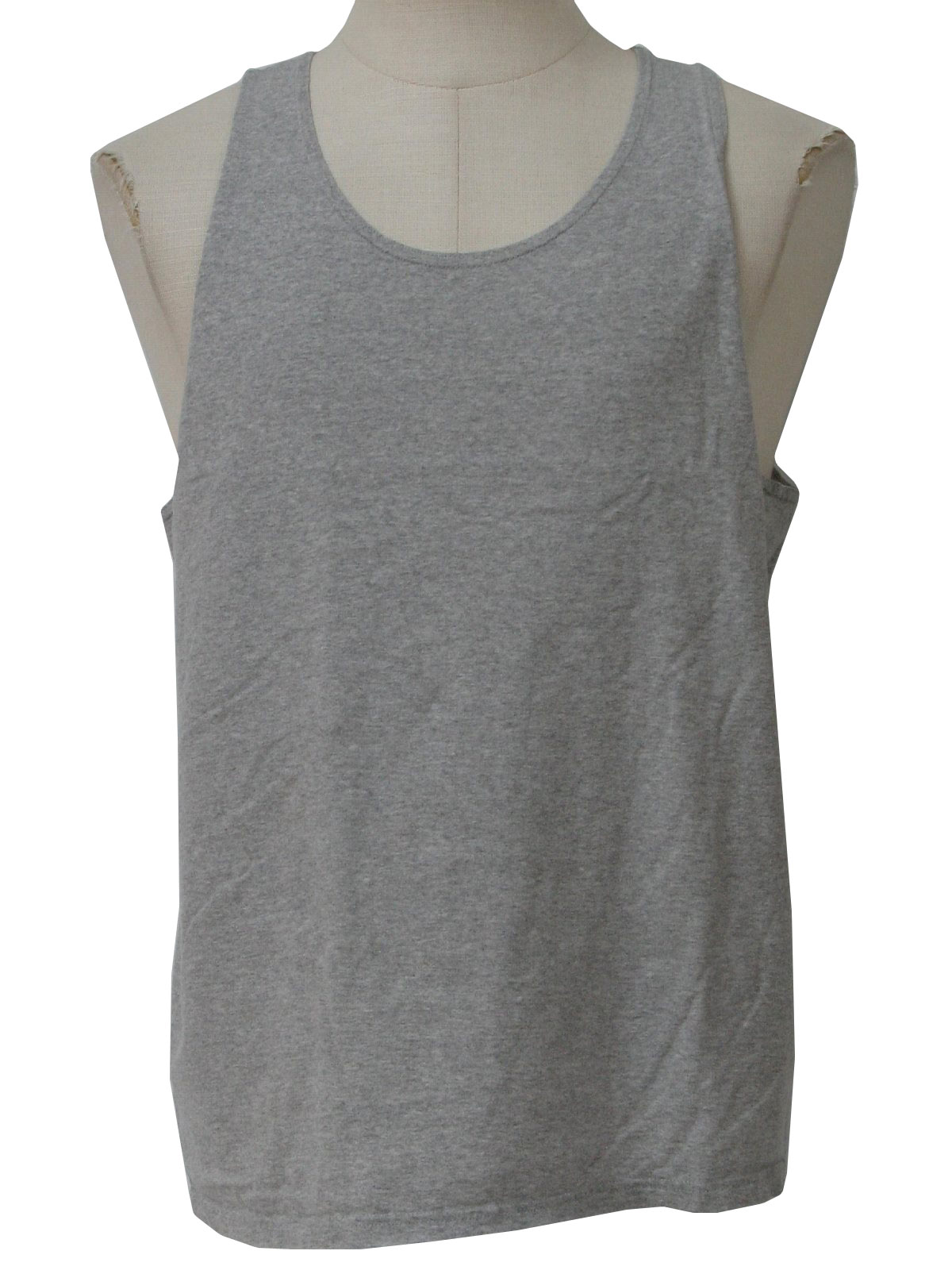 90s Retro T Shirt: 90s -Cut Label- Mens grey polyester and cotton blend pullover tank cut wicked 