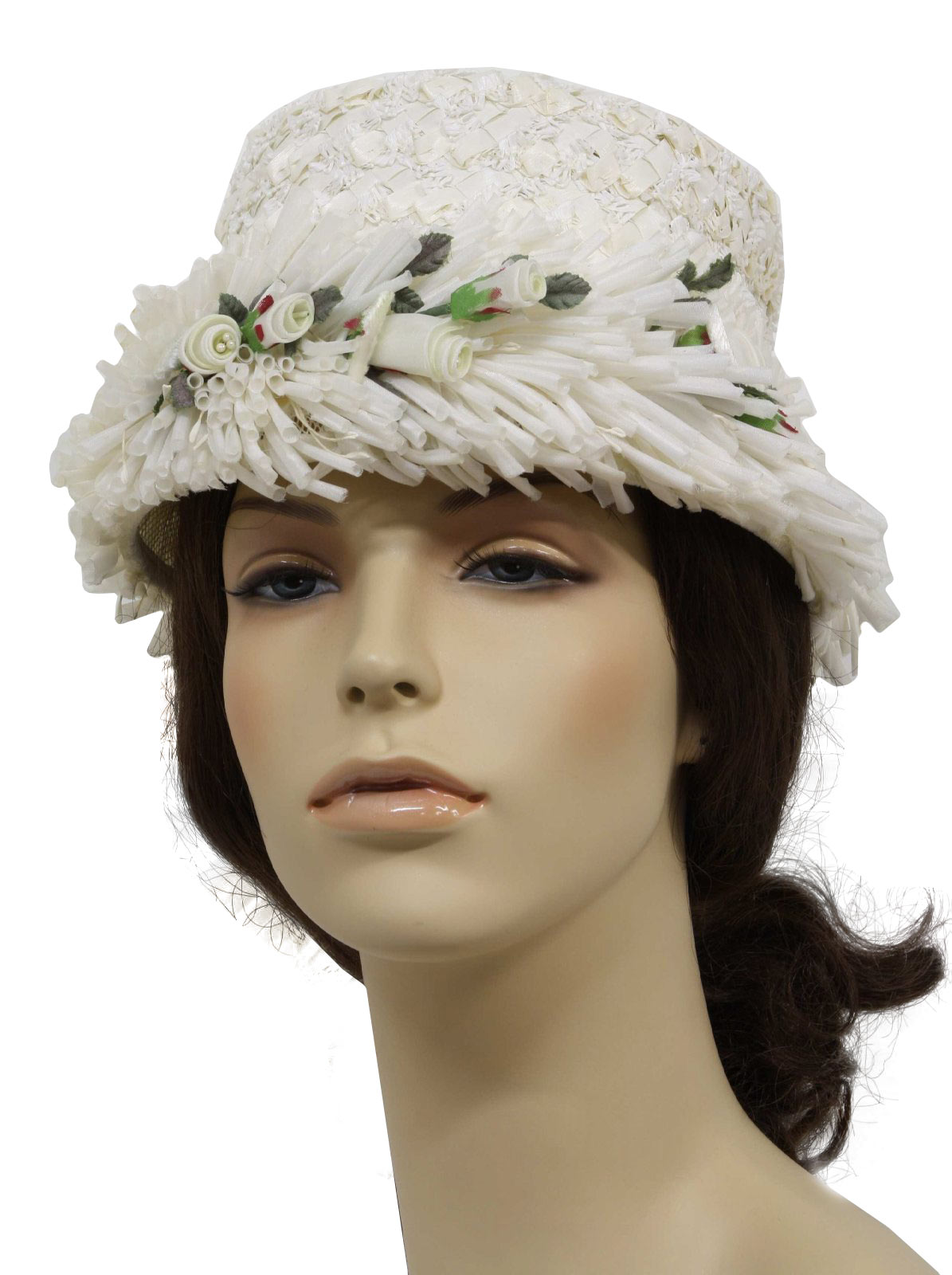 1960's Retro Hat: 60s -Andrea- Womens Off White Woven Straw Look Hat ...