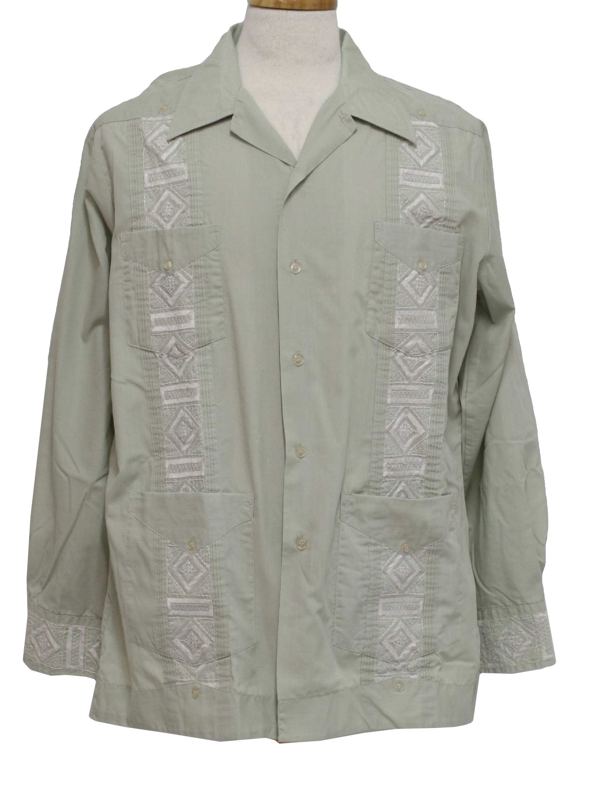 S Vintage Guayabera Shirt S Romani Mens Light Sage Green And