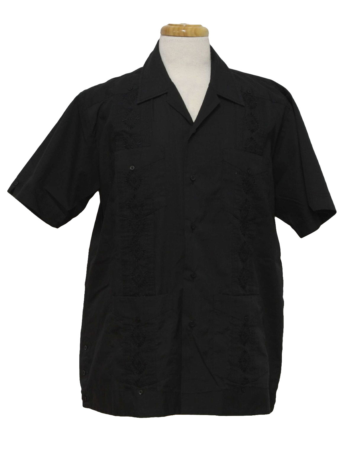 Eighties Romani Guayabera Shirt S Romani Mens Black Polyester And