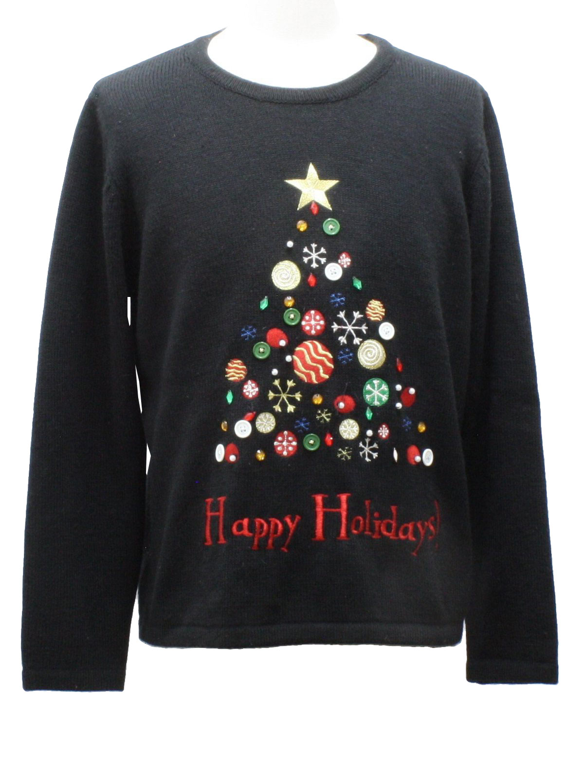 Ugly Christmas Sweater: -No Label- Unisex black background acrylic pullover longsleeve Ugly