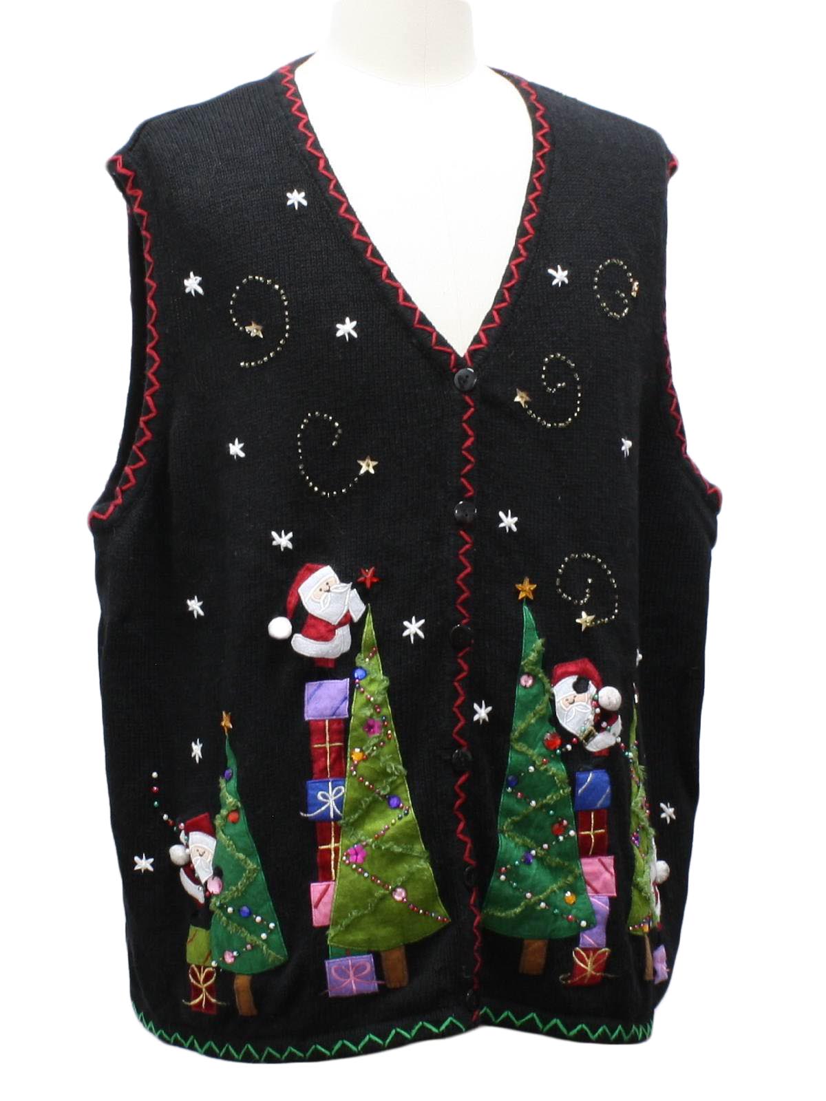 Ugly Christmas Sweater Vest No Label Unisex Black Background Ramie