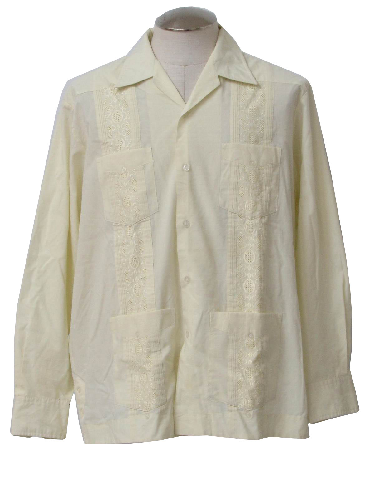 S Vintage Romani Guayabera Shirt S Romani Mens Ivory Cotton