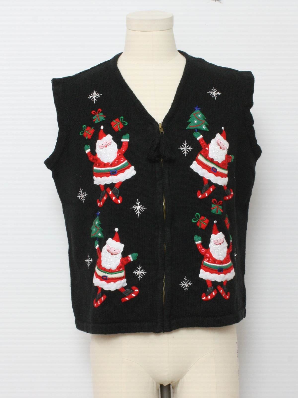 Womens Ugly Christmas Sweater Vest: -Bobbie Brooks- Womens black