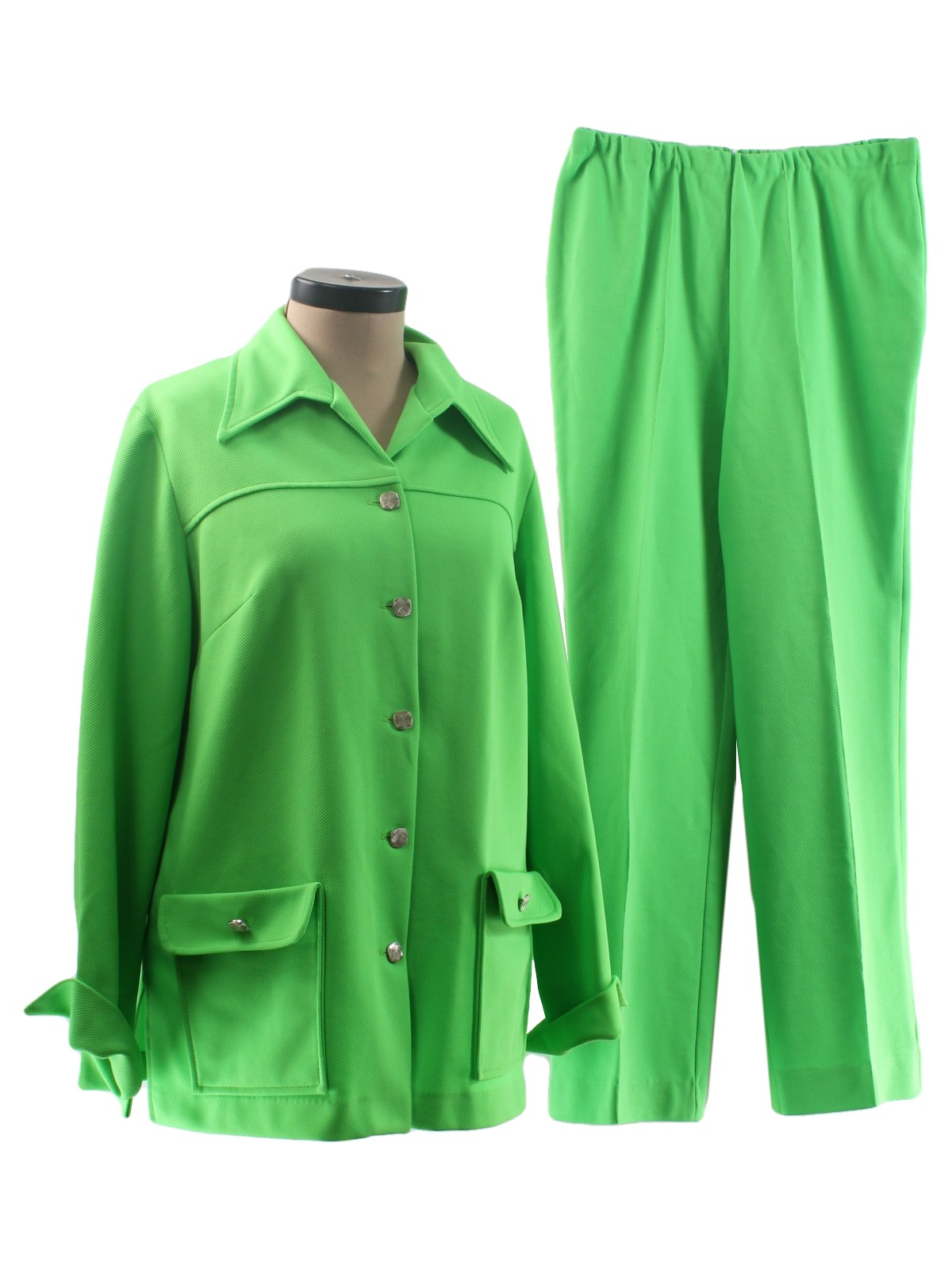 70s Retro Pants: Early 70s -Ample Tops- Womens 2-piece acid green