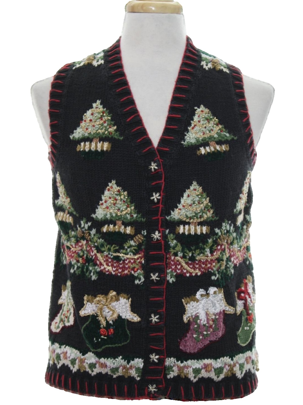 Ugly Christmas Sweater Vest: -tiara International 2000- Unisex Black 