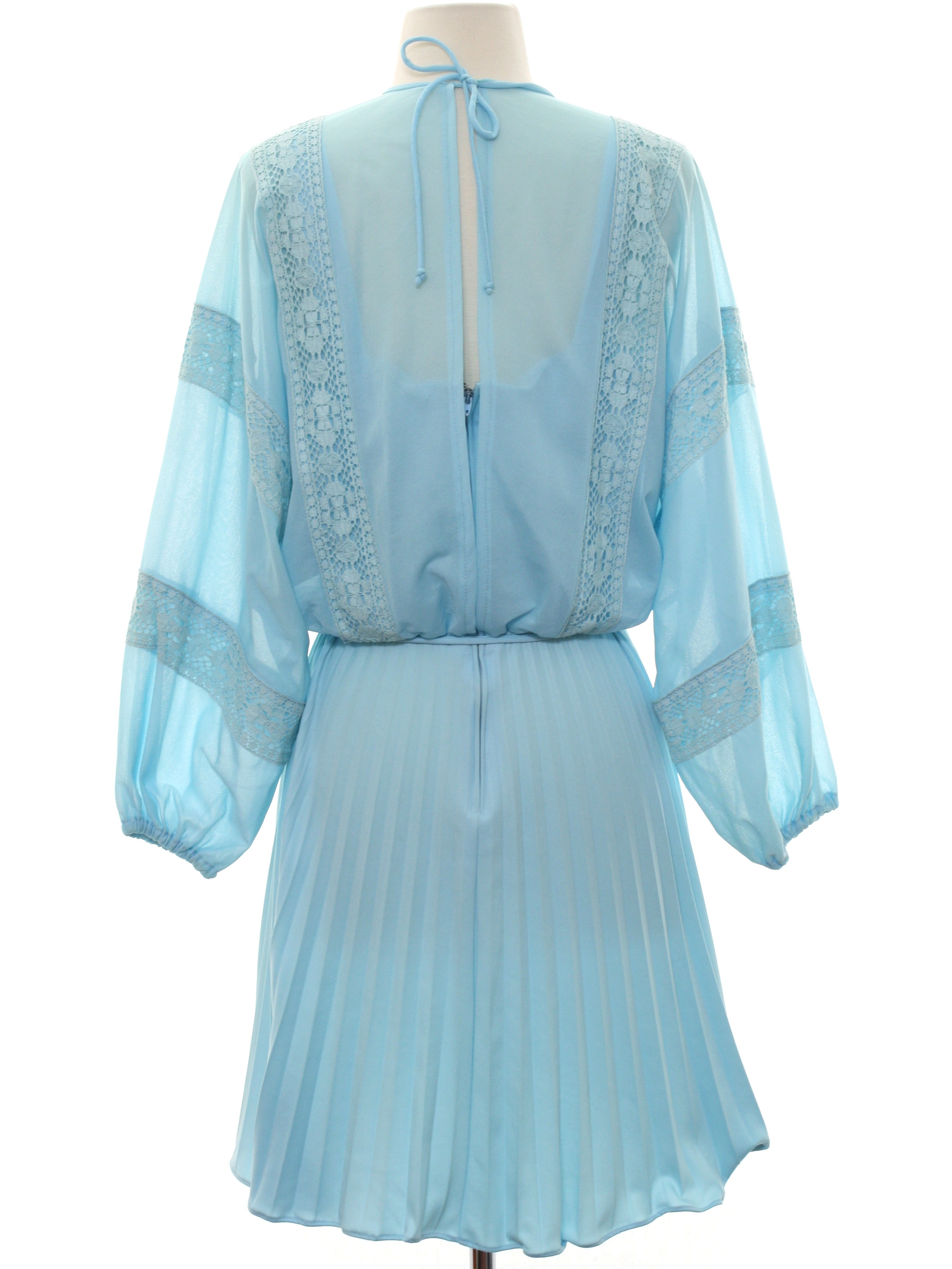 S Retro Disco Dress S Care Label Womens Baby Blue Polyester