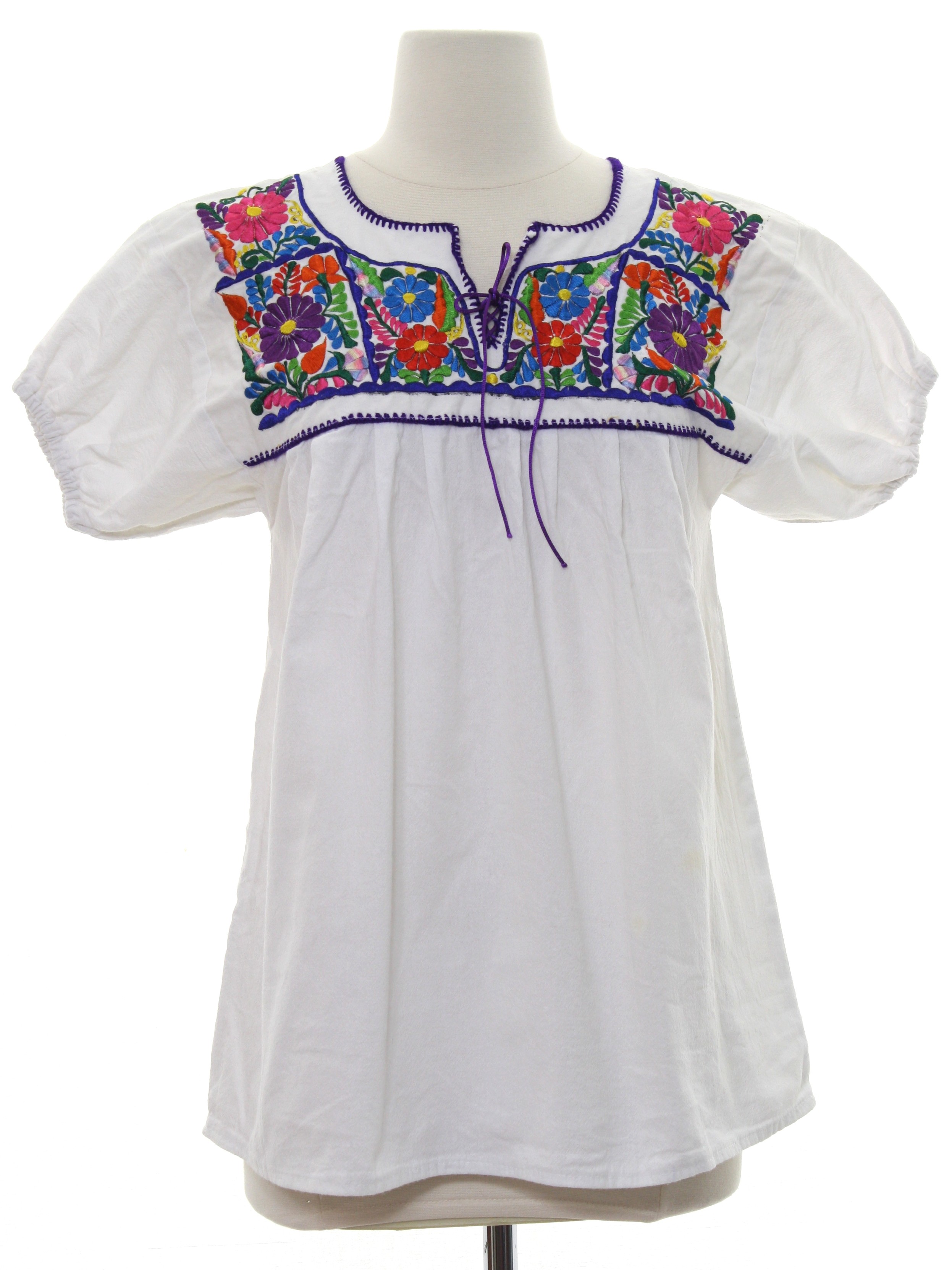 S Vintage Hippie Shirt S No Label Womens White Cotton Short