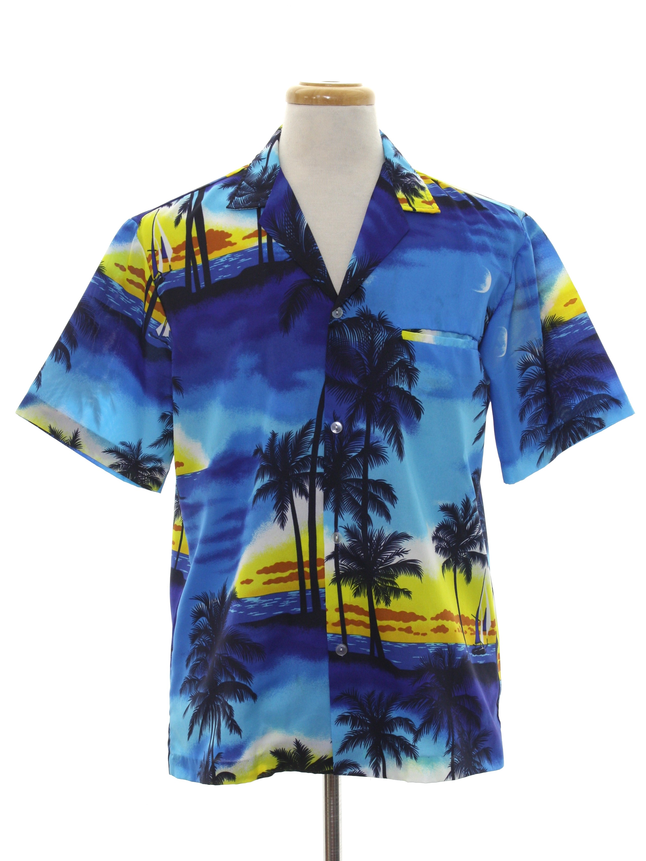 Eighties Vintage Hawaiian Shirt S Royal Creations Mens Blue Multi