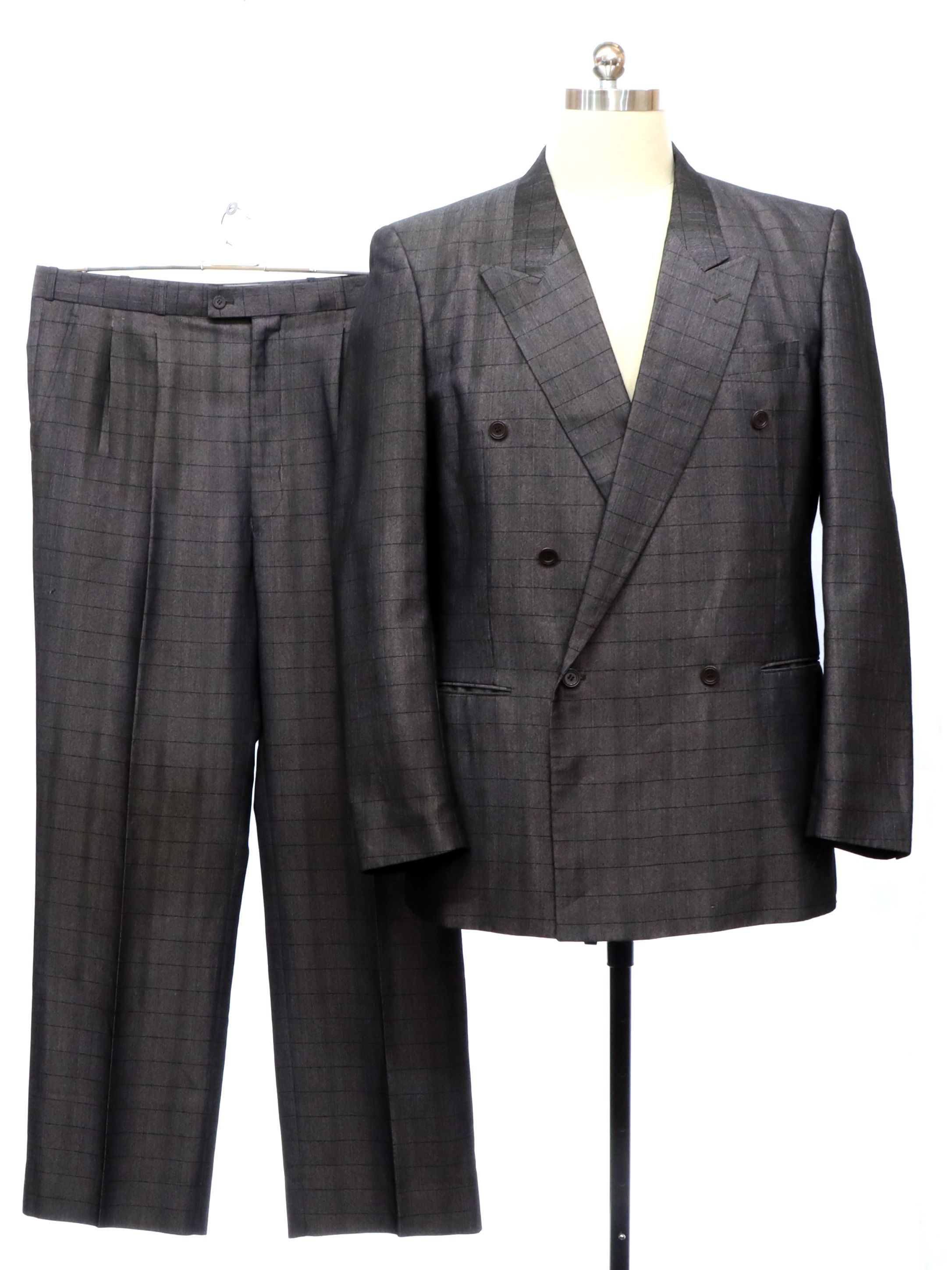 Retro 90 S Suit 90s Giorgio Ferraro Mens Gray And Black Paned Stripe