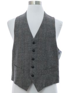 1980's Mens Grey Subtle Plaid Suit Vest
