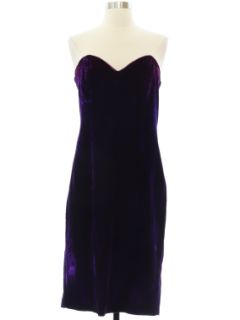 1980's Womens Orchid Purple Velveteen Prom Or Cocktail Sheath Dress