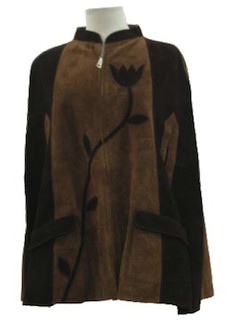 1970's Womens Suede Leather Hippie Poncho Jacket