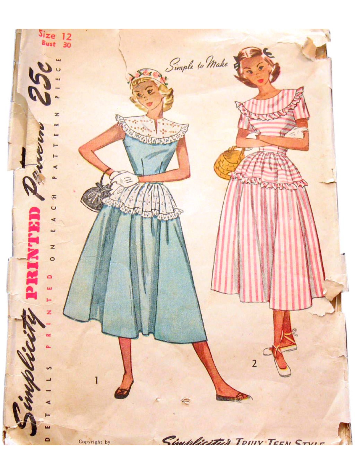 Retro 50s Sewing Pattern 50s Simplicity Pattern No 2498 Misses One Piece Dress Bodice 0226