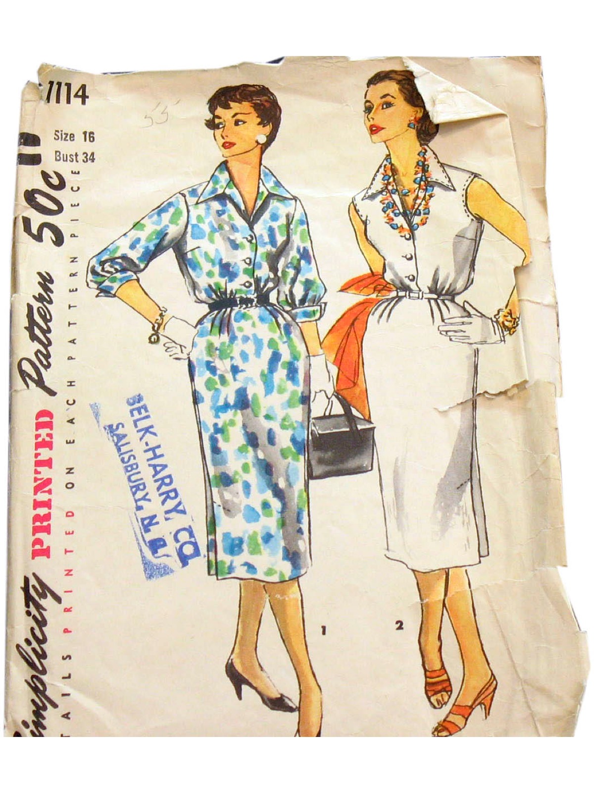 50s Vintage Simplicity Pattern No 1114 Sewing Pattern 50s Simplicity Pattern No 1114 Womens 4985