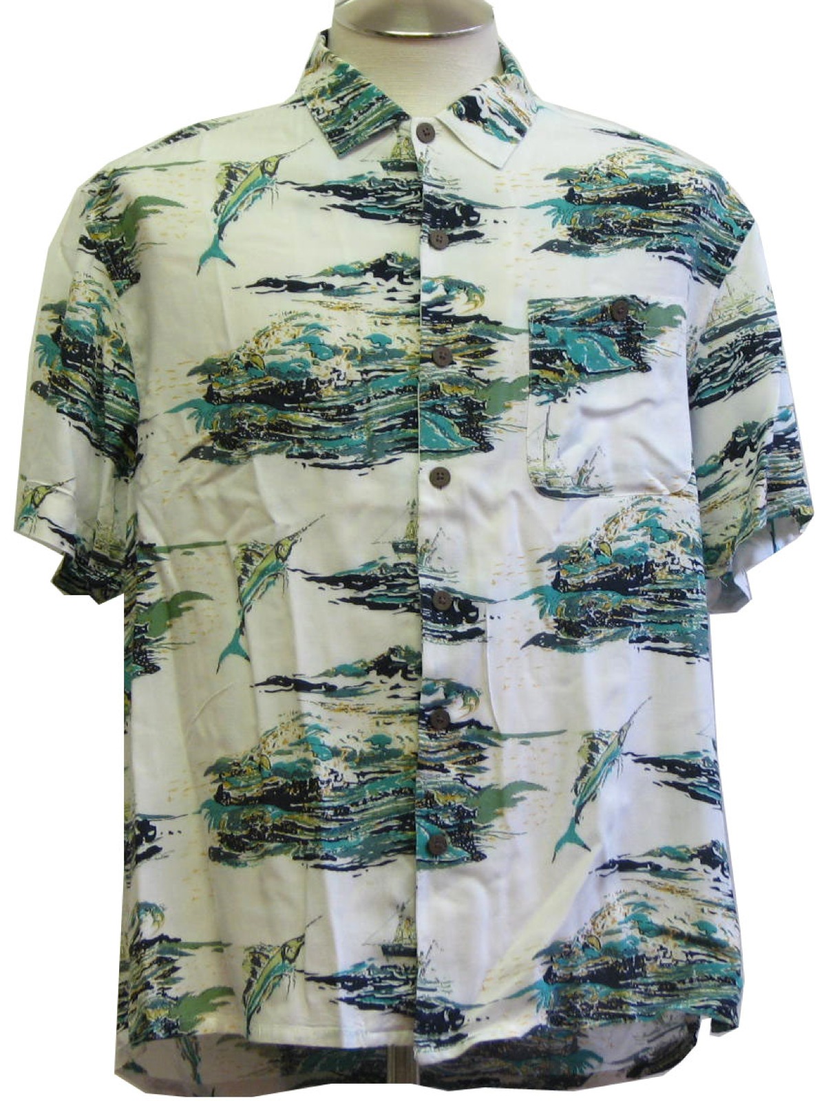 Download Island Fever Nineties Vintage Hawaiian Shirt: 90s -Island Fever- Mens white, black, gold, green ...