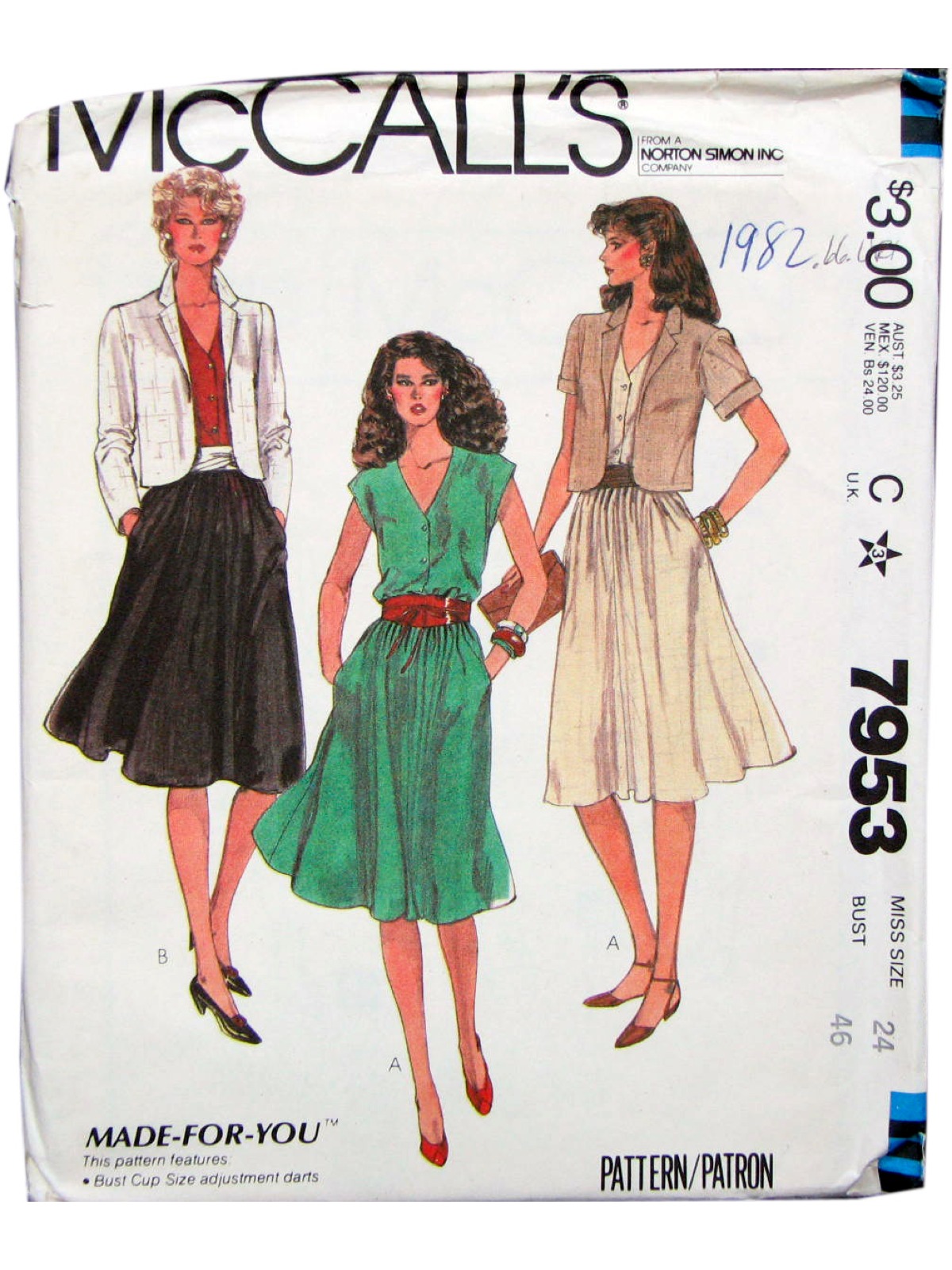 McCalls 7953 1980s Vintage Sewing Pattern: 1982- McCalls 7953- Womens ...