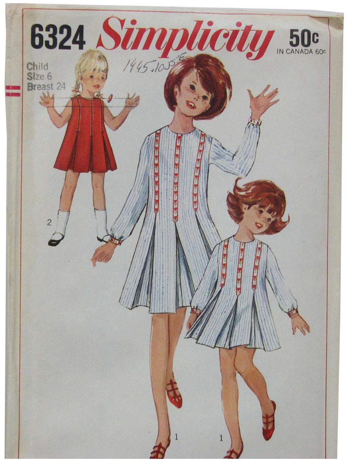 Retro 1960s Sewing Pattern: 60s -Simplicity Pattern No. 6324- Childs ...