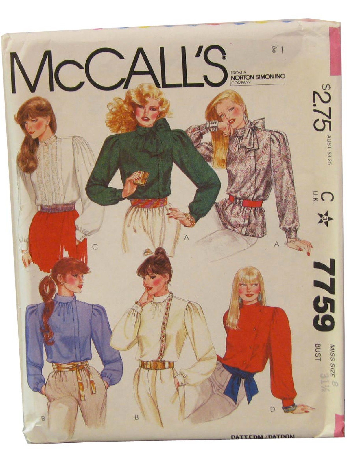 80s Vintage McCalls Pattern No. 7759 Sewing Pattern: 80s -McCalls ...