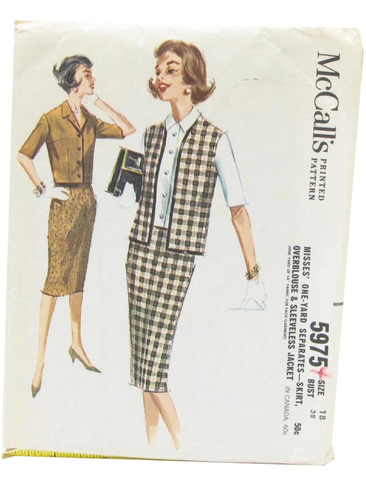 Vintage Mccalls Pattern No 5975 1960s Sewing Pattern 60s Mccalls Pattern No 5975 Womens Front Buttoned Over Blouse Sleeveless Cardigan Jacket And One Piece Slim Skirt Blouse Has Convertible Neckline Set In