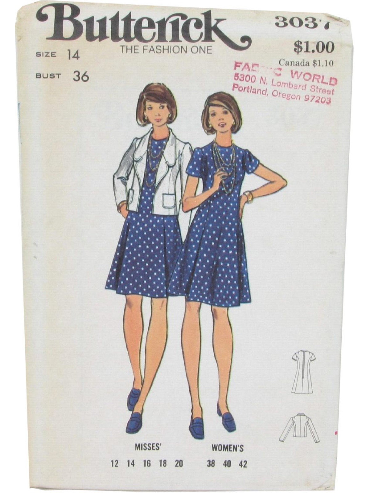 1970's Retro Sewing Pattern: 70s -Butterick 3037- Misses and womens ...