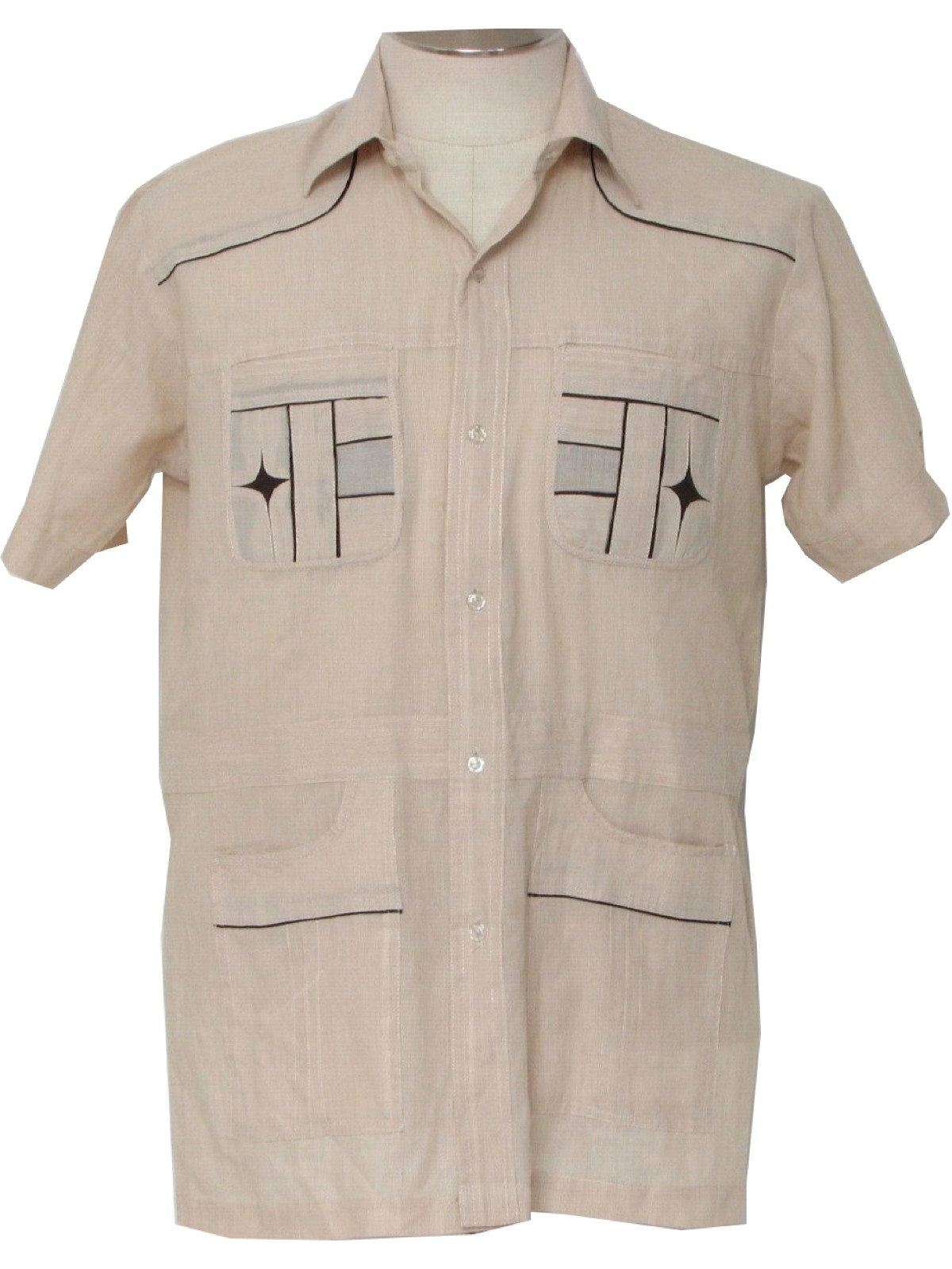 Vintage Seventies Shirt: 70s -no label- Mens pale taupe, white and ...