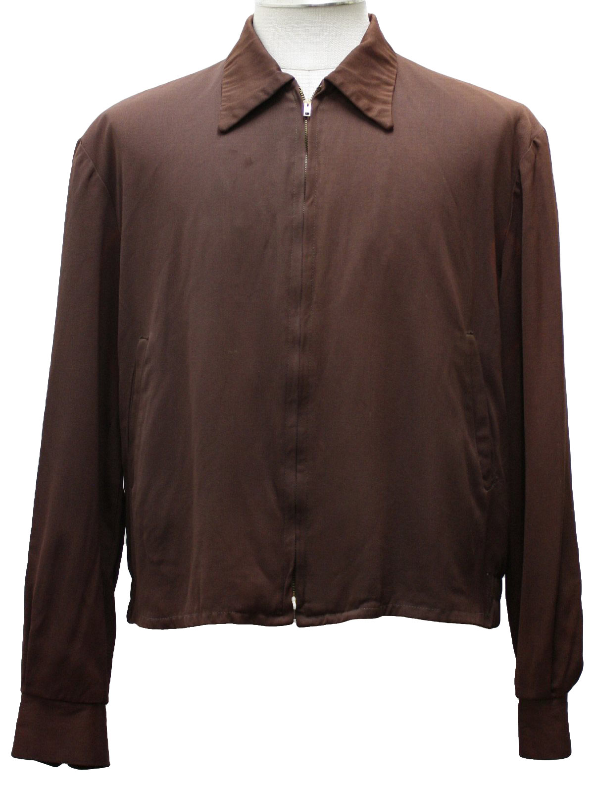50s Vintage Jacket: 50s -No Label- Mens brown rayon gabardine jacket ...