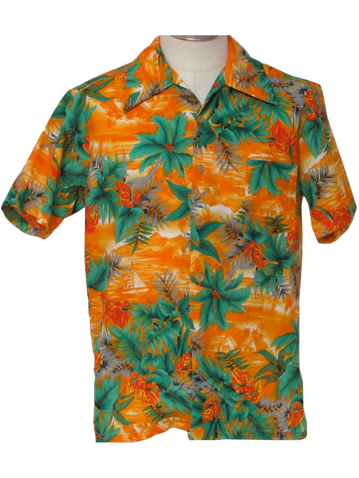 70's K Hawaiian Shirt: 70s -K-Mart- Mens bright orange, light orange ...
