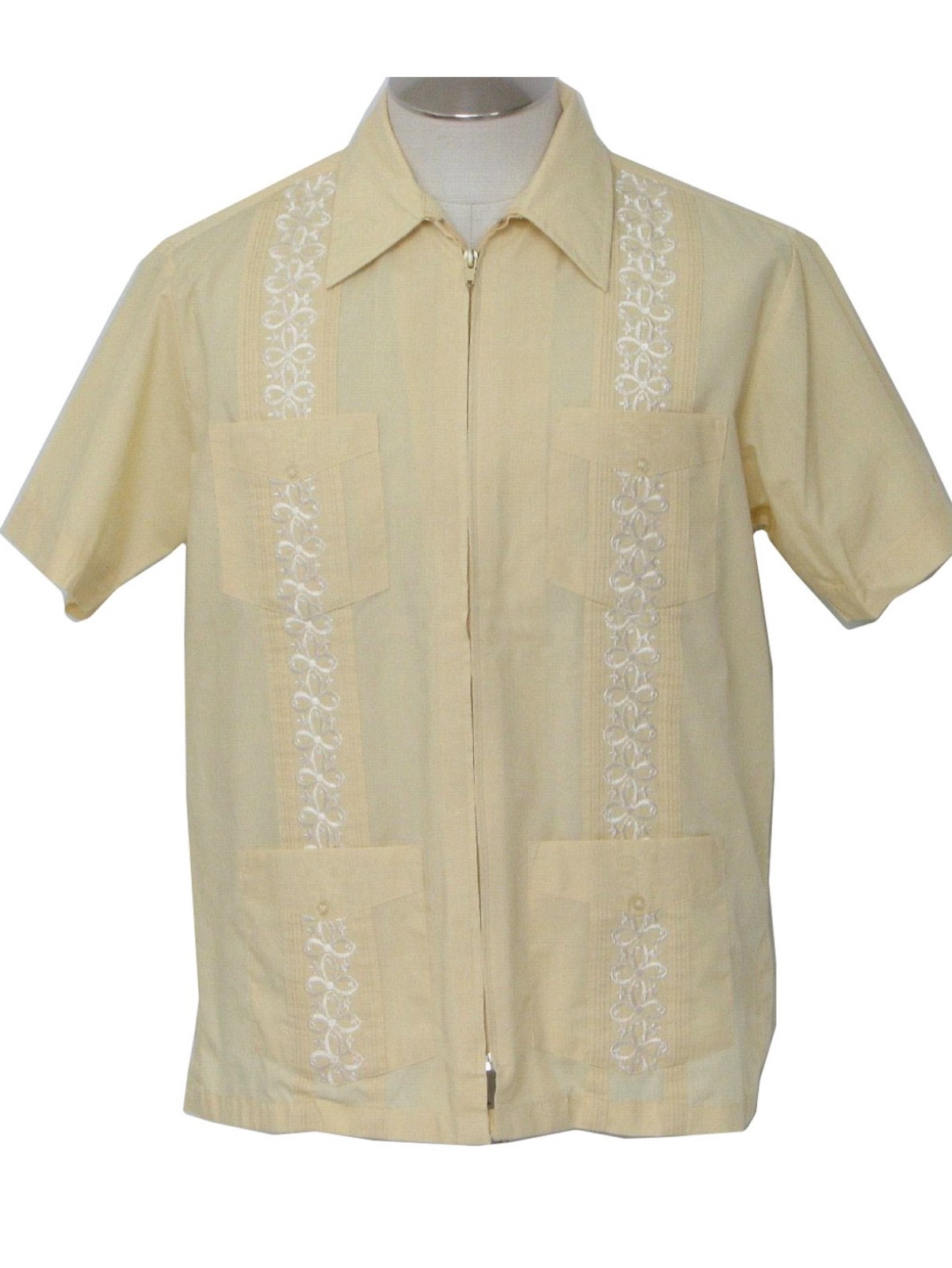 Retro 1980s Guayabera Shirt Haband 80s Haband Mens Butter Yellow