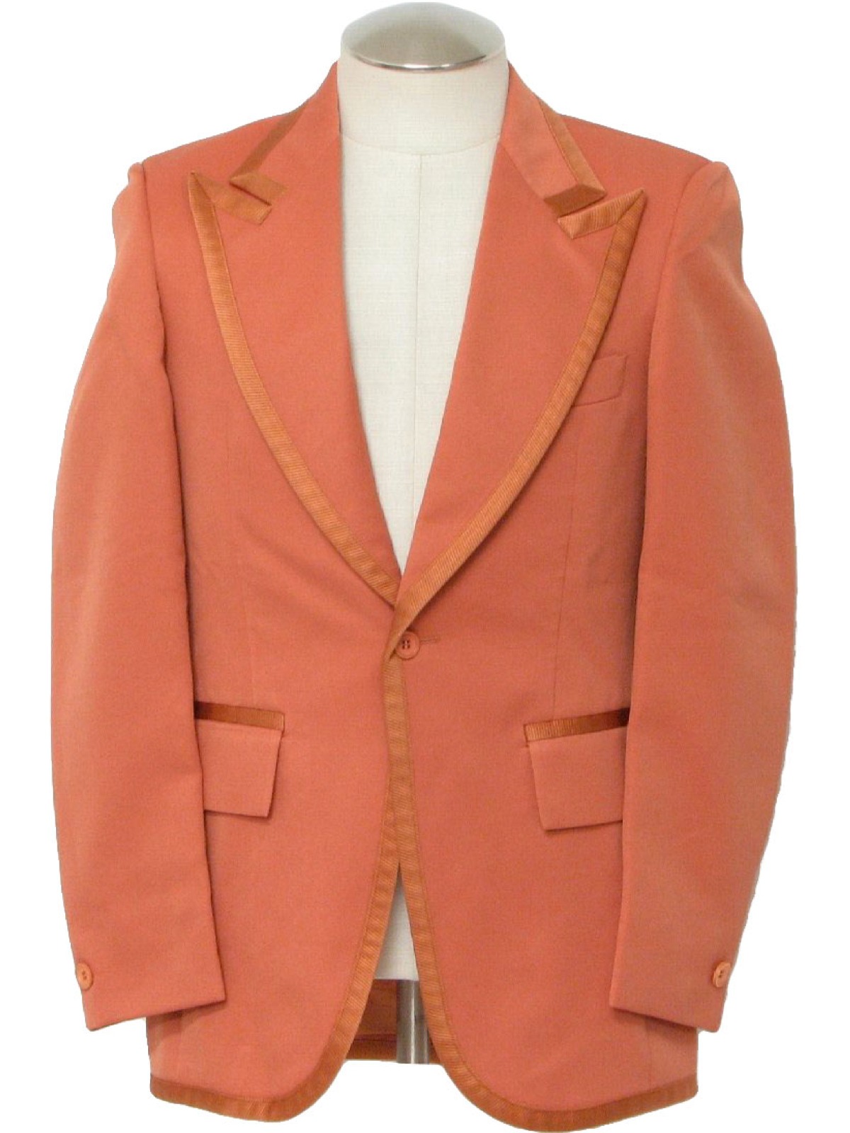 70s Retro Jacket: 70s -After Six- Mens salmon polyester tuxedo