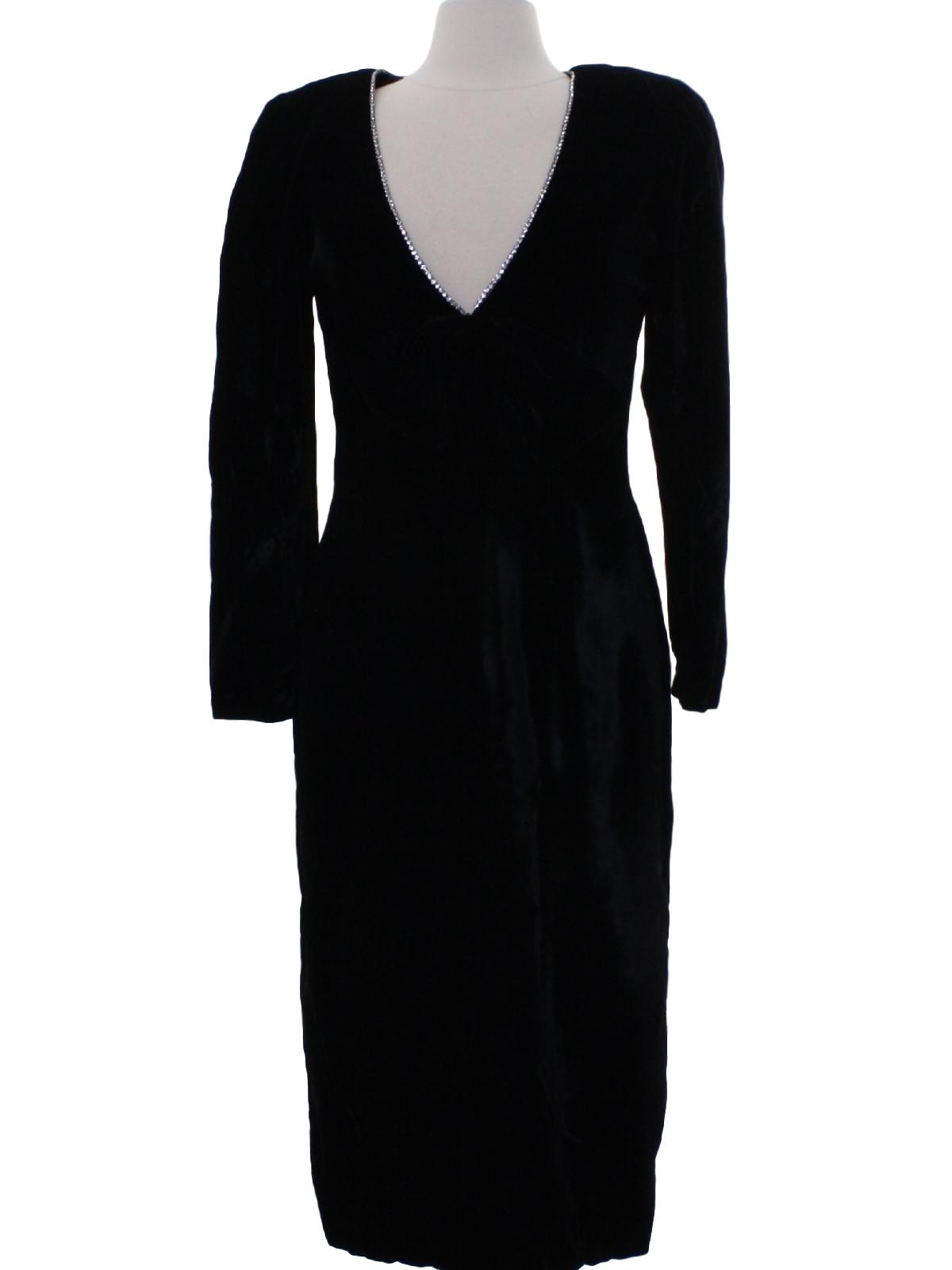 Retro 80's Cocktail Dress: 80s -John Roberts- Womens black rayon velvet ...