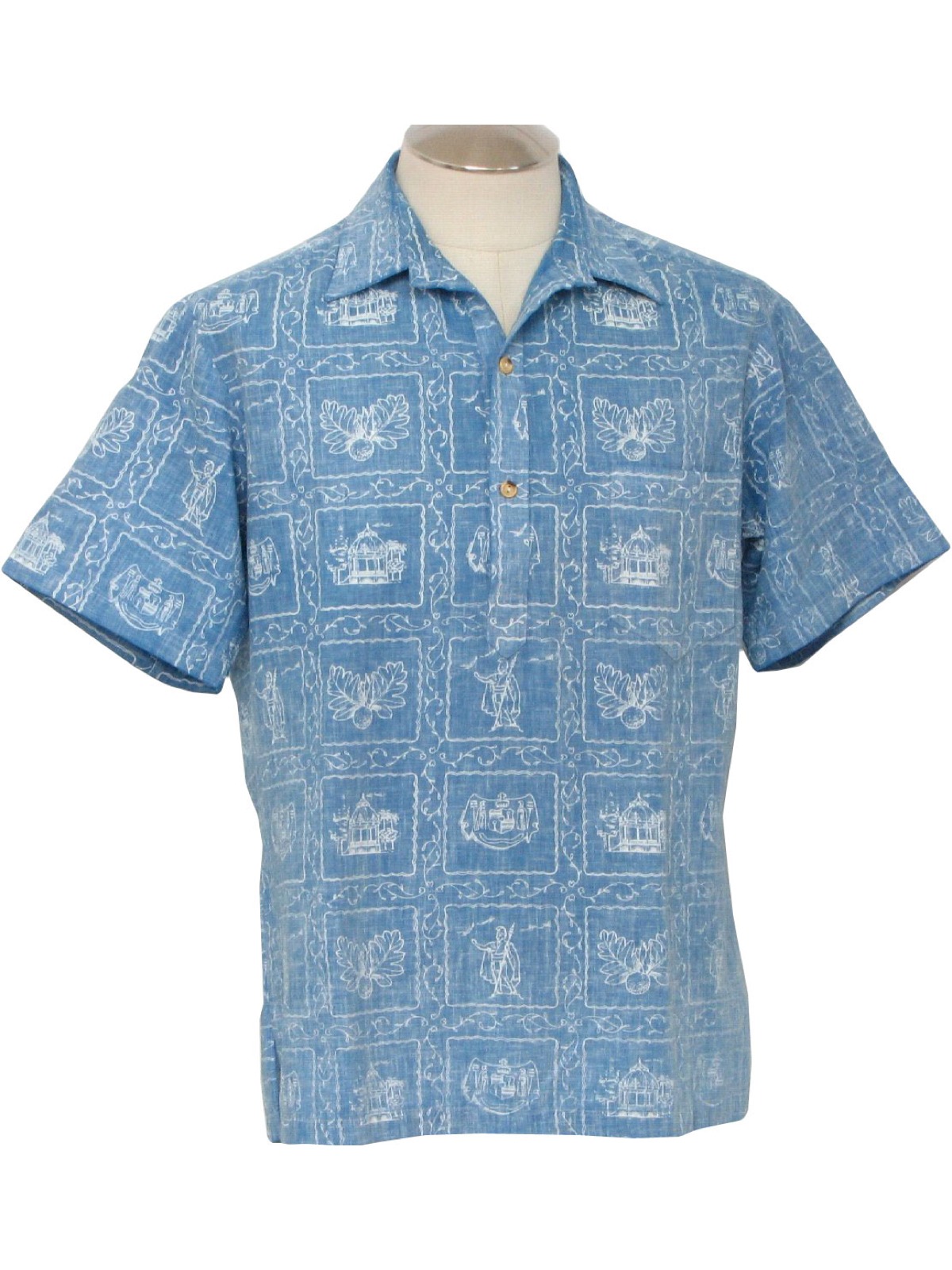 1980's Vintage Jaymar Hawaiian Shirt: Early 80s -Jaymar- Mens blue and ...