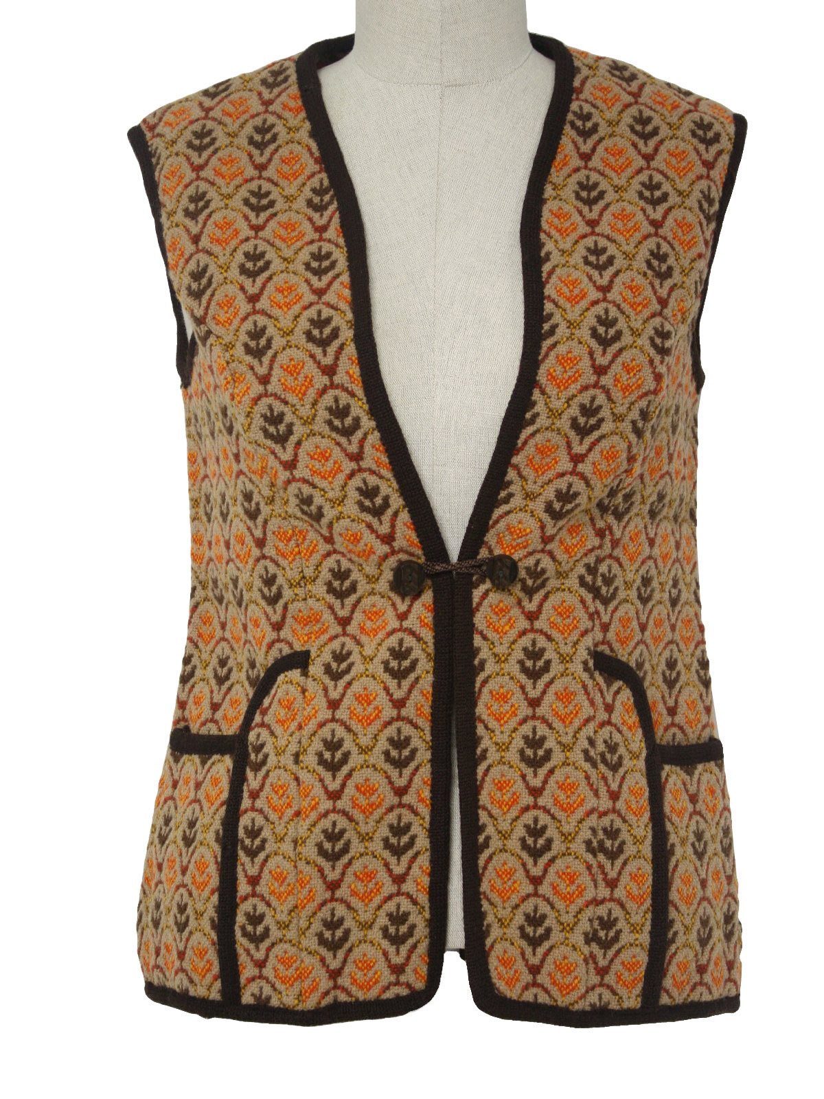 Vintage Brynkir 70's Vest: 70s -Brynkir- Womens light tan, dark brown ...