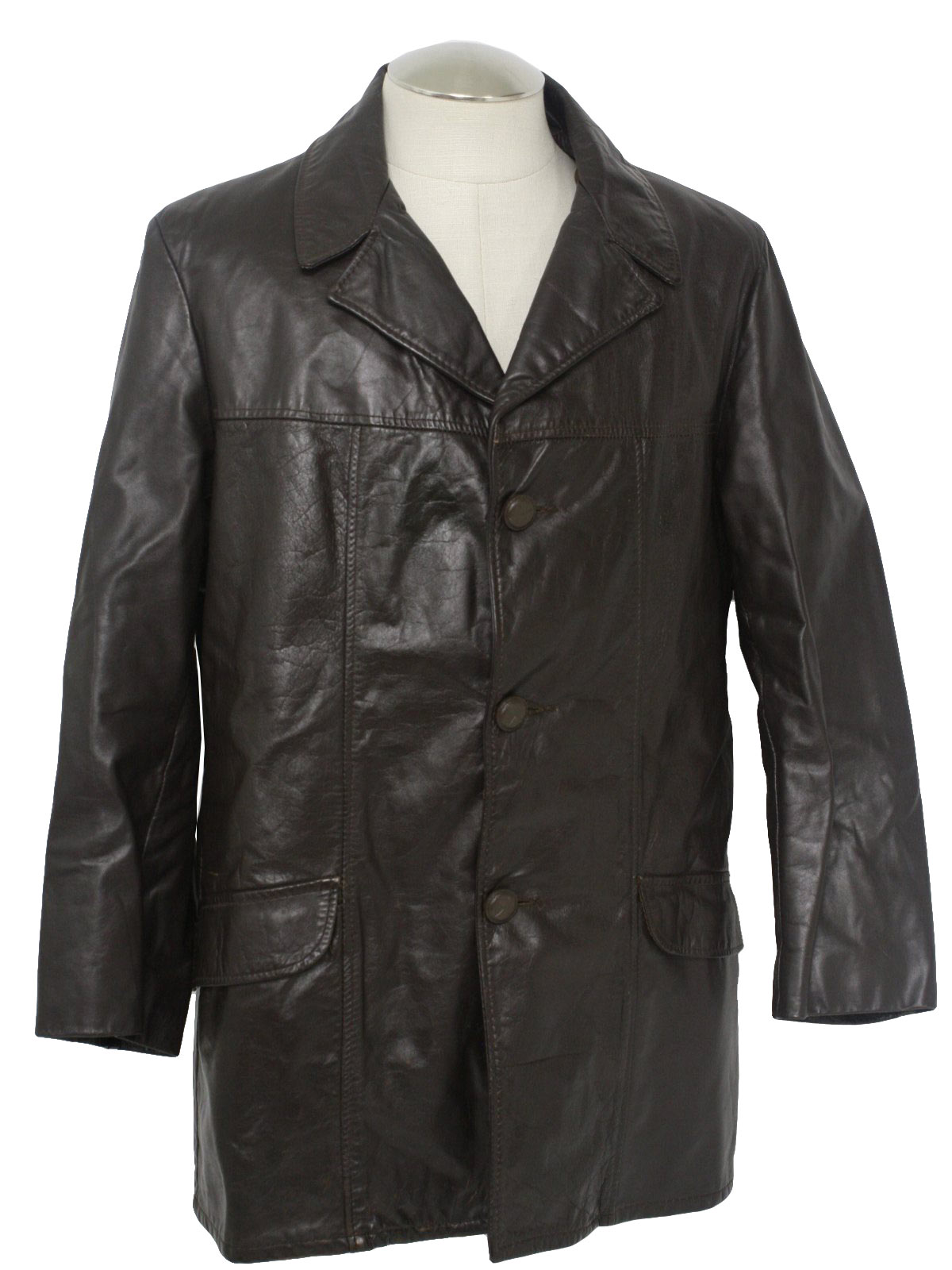 Vintage 1970's Leather Jacket: 70s -Montgomery Ward- Mens dark ...