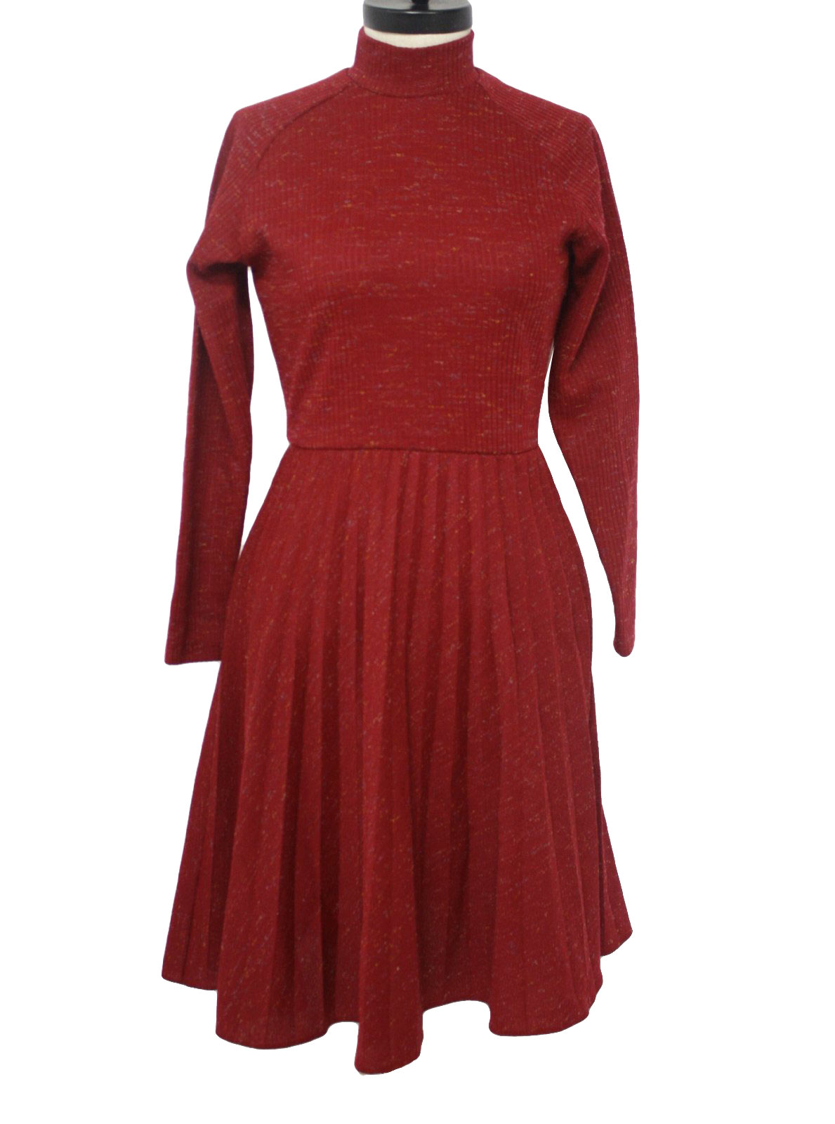Retro Seventies Dress: 70s -Alden- Womens burgundy flecked with yellow ...