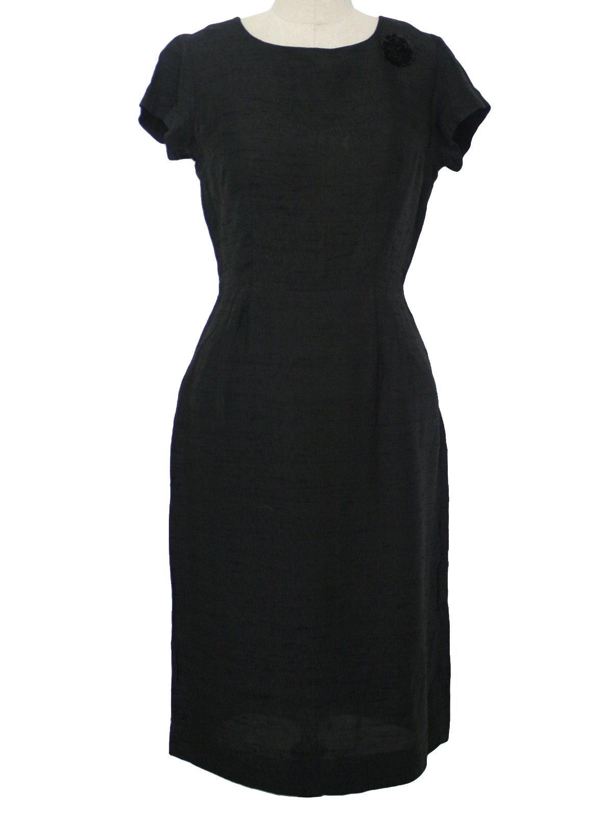 Retro 1950's Cocktail Dress: 50s -no label- Womens black silk short ...