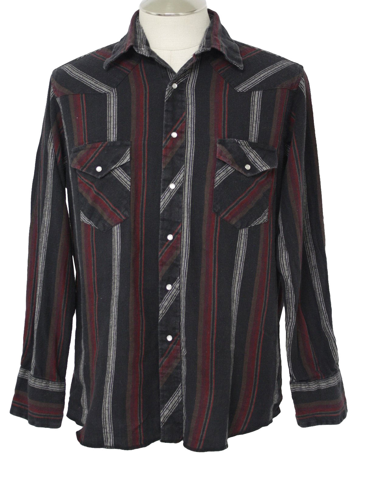 Nineties Vintage Western Shirt: 90s -Wrangler- Mens black, maroon, grey ...