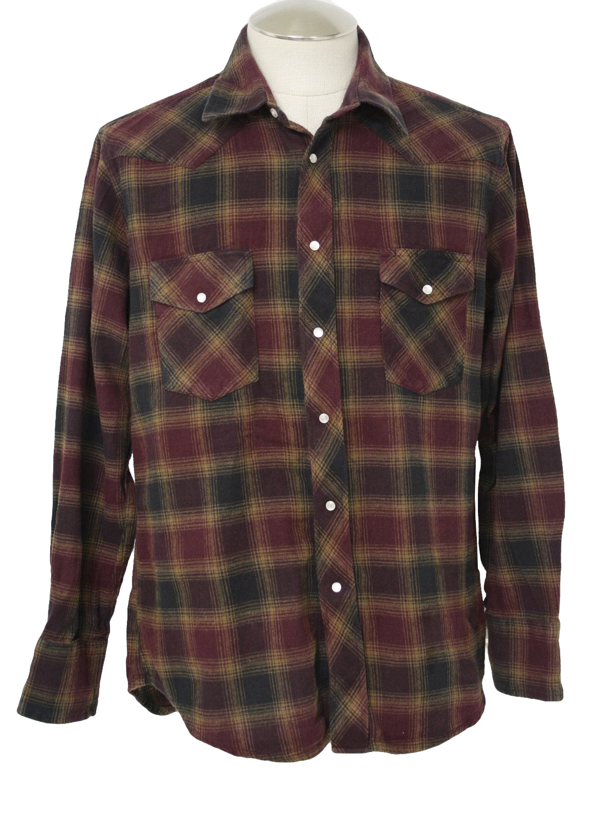 90s Vintage Wrangler Western Shirt: 90s -Wrangler- Mens maroon, brown ...