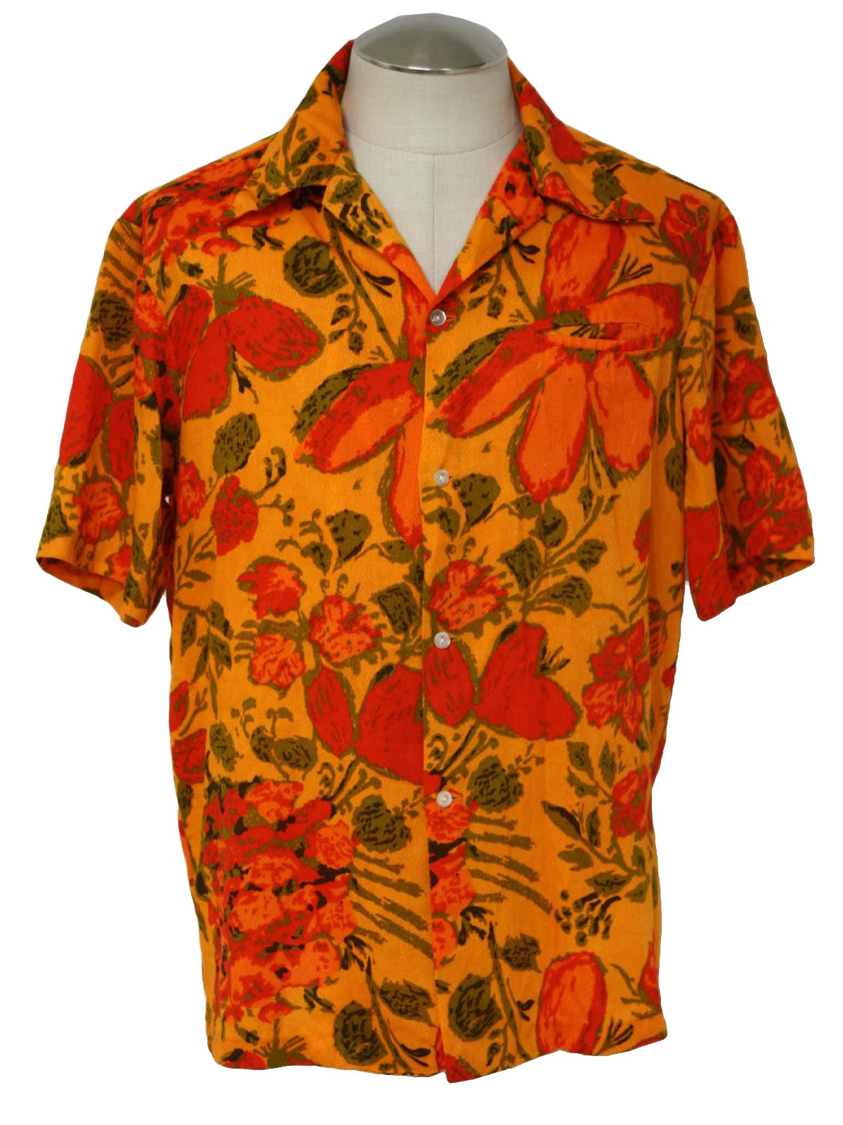 Retro 70's Hawaiian Shirt: 70s -Ui Maikai- Mens orange, red, green, and ...