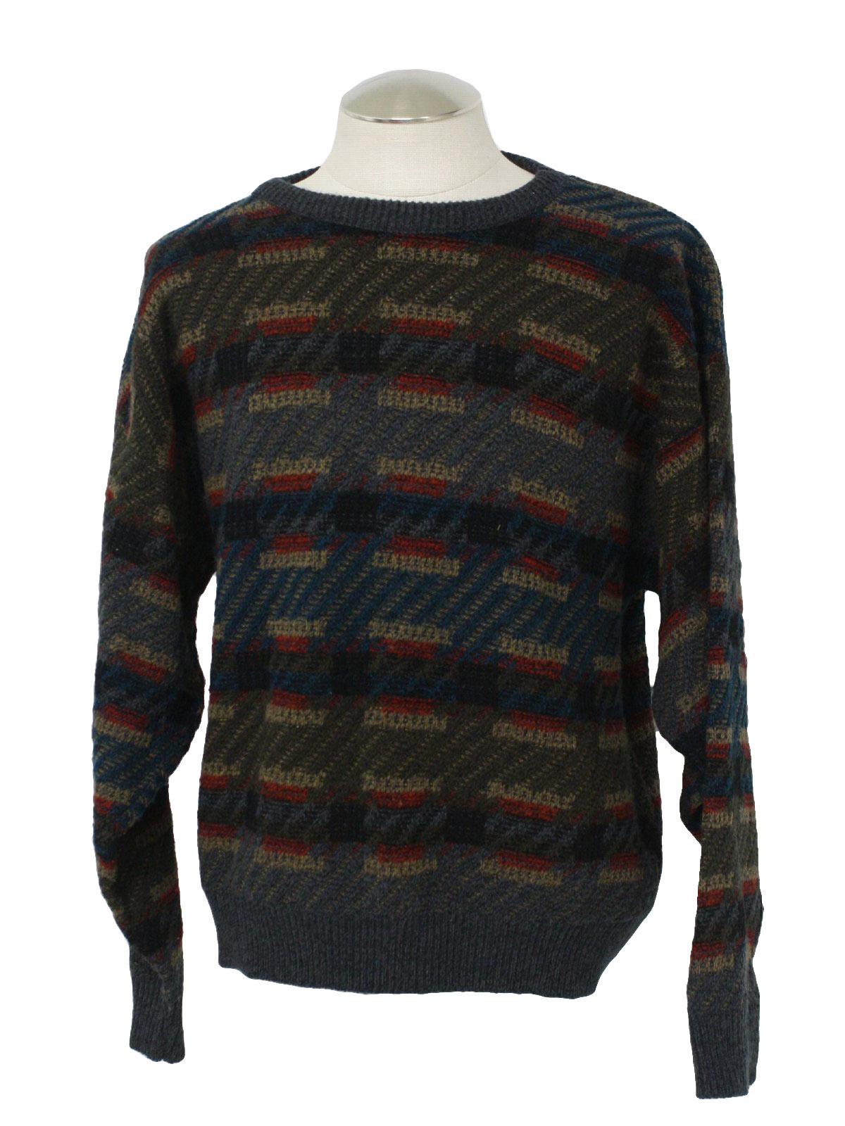 80's Jantzen Sweater: 80s -Jantzen- Mens grey, browns, red, green, and ...