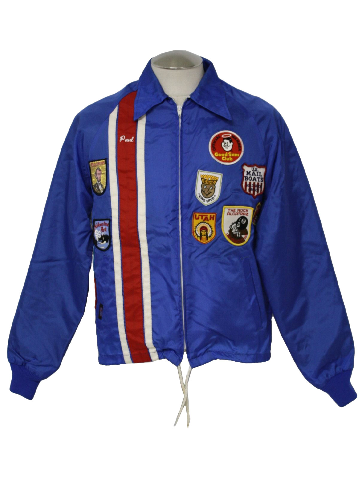 Seventies Crown Jacket: 70s -Crown- Mens sapphire blue, red and white ...