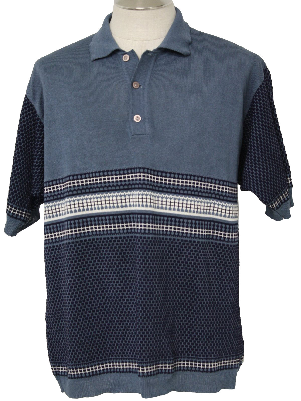 Eighties Vintage Knit Shirt: 80s -Kennington- Mens steel blue, midnight ...