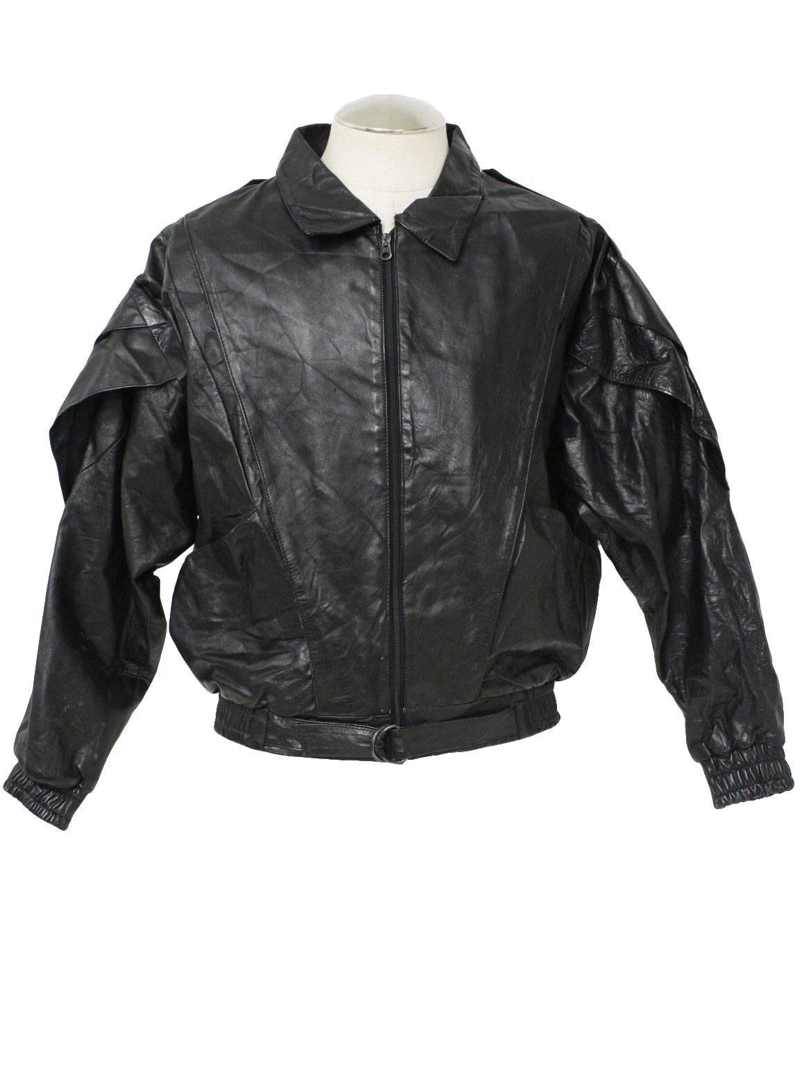 1980's Retro Leather Jacket: 80s -Aba- Mens black leather jacket with ...