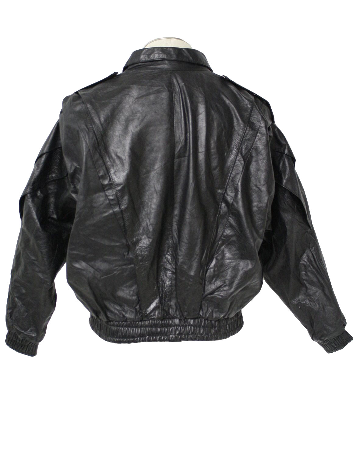 1980's Retro Leather Jacket: 80s -aba- Mens Black Leather Jacket With 