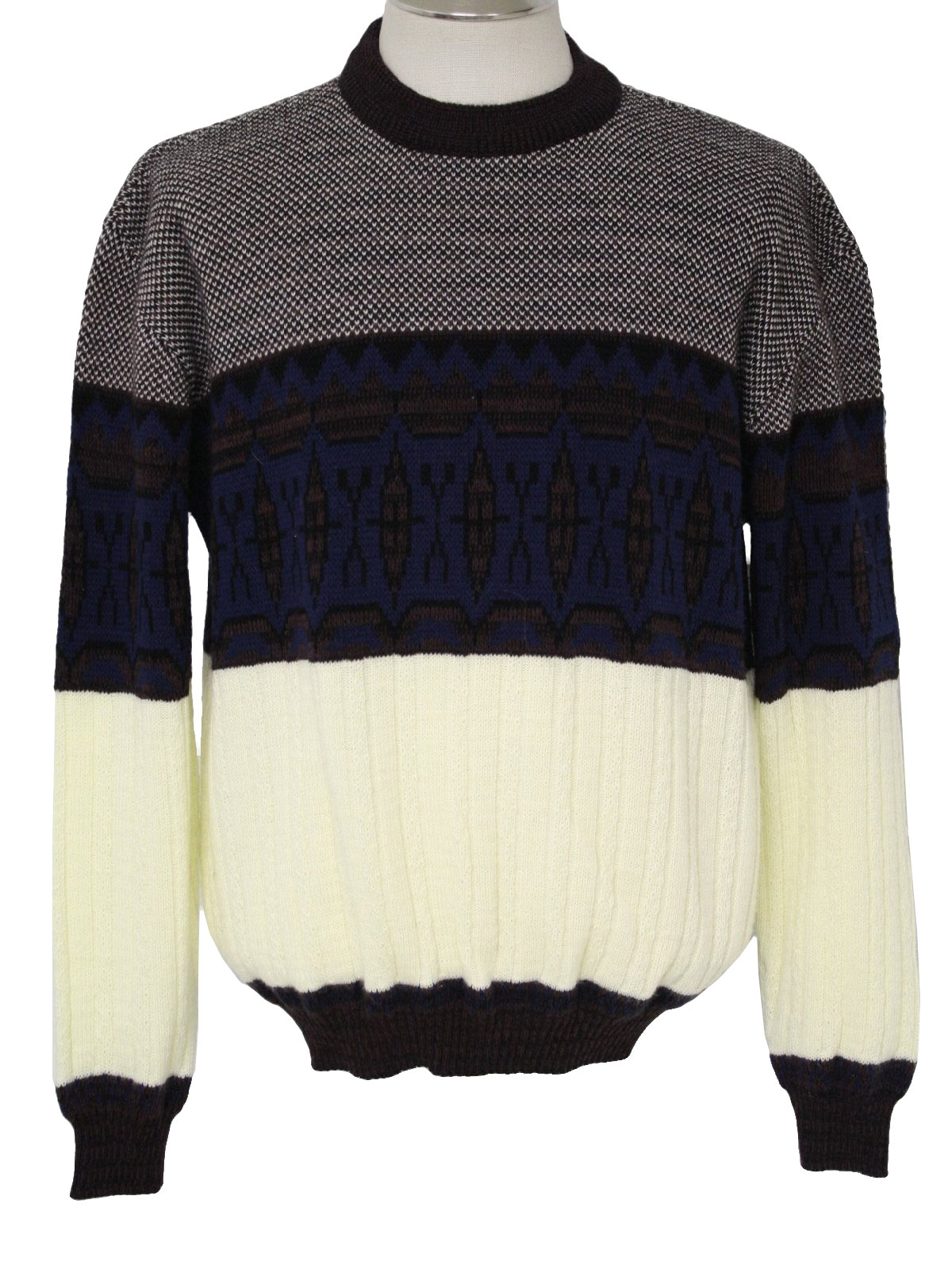 Vintage 1990's Sweater: 90s -Hardwood and Pine- Mens white, blue, black ...