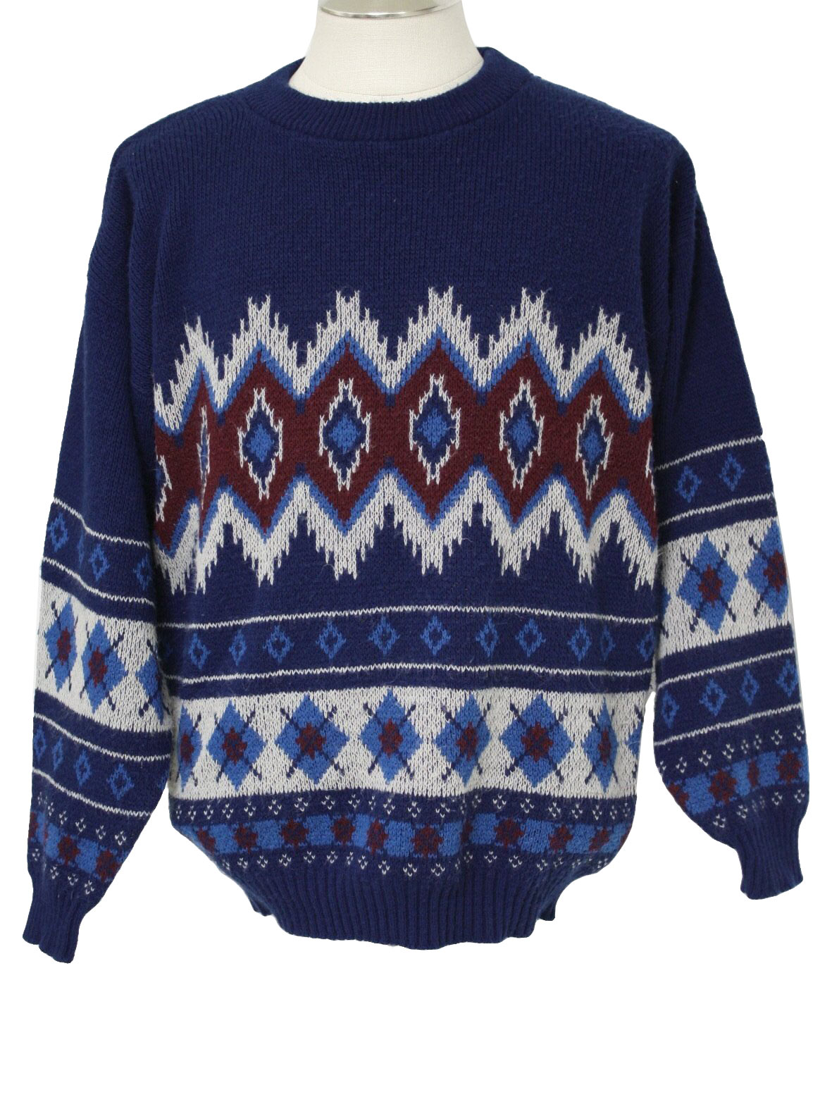 1980's Retro Sweater: 80s -Towncraft- Mens navy, maroon, white, and ...