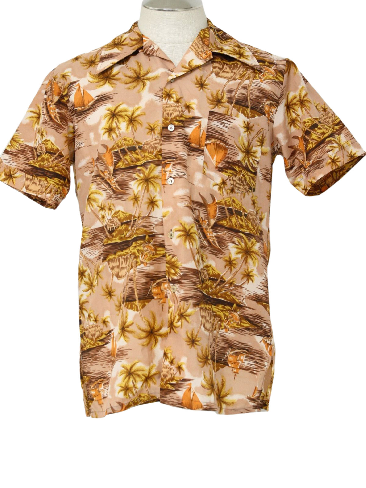 Vintage 1970's Hawaiian Shirt: 70s -Aloha- Mens sand, white, brown ...