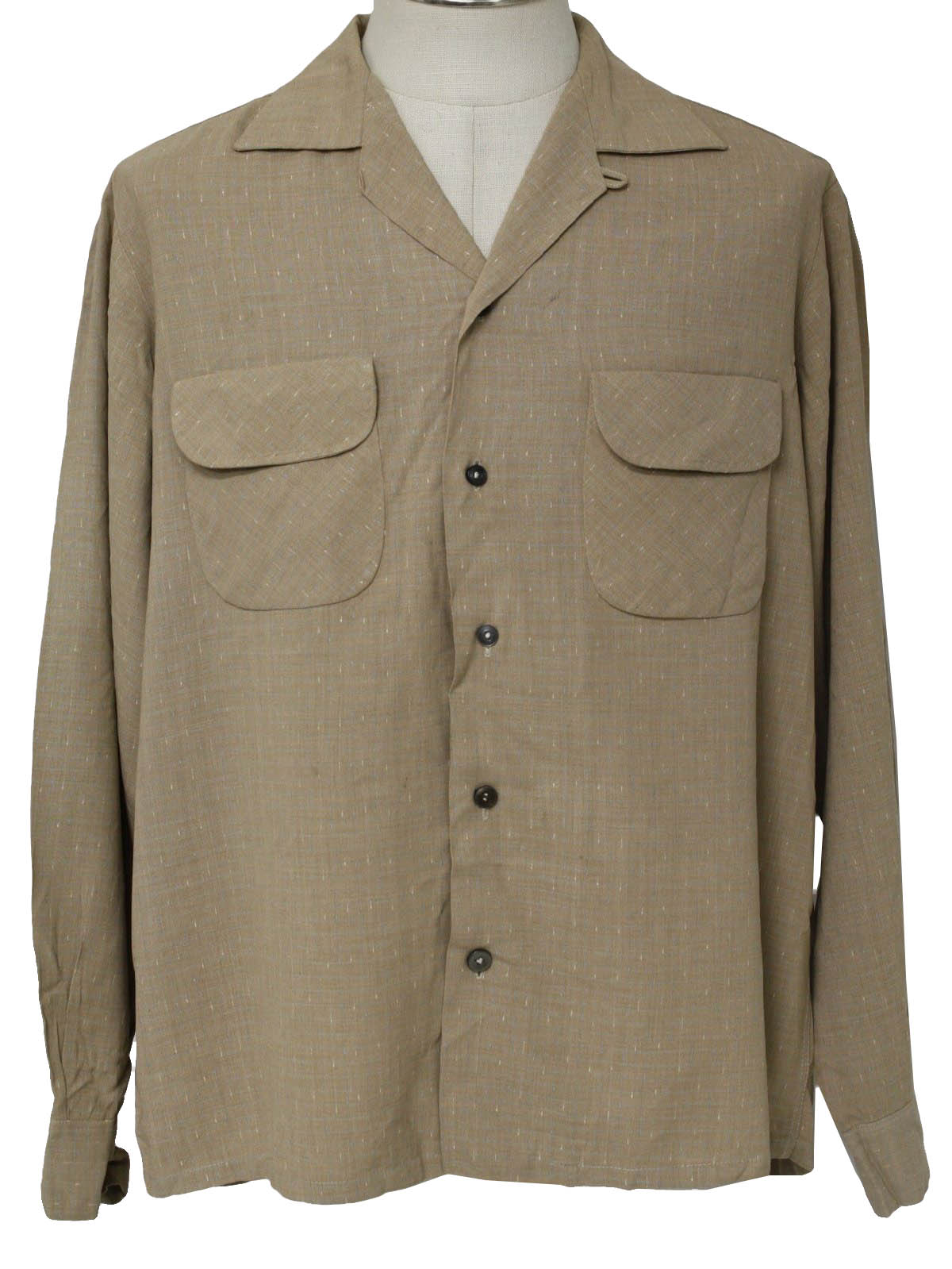 Vintage 1950's Gabardine Shirt: 50s -Sportsman- Mens taupe